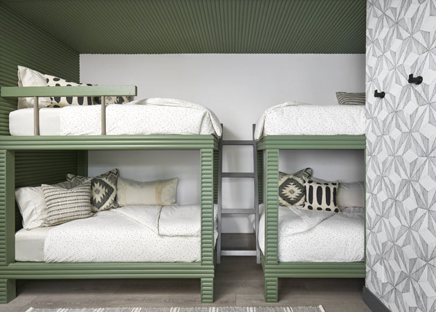 Double built-in bunk beds, painted green