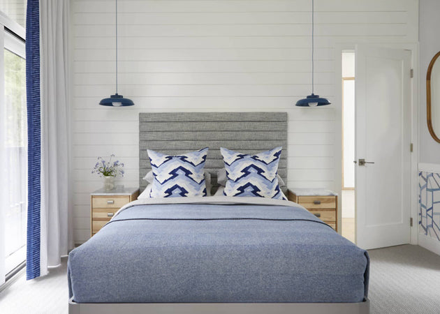 Blue and white bedroom