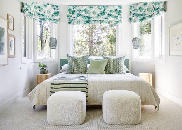 Green and white bedroom