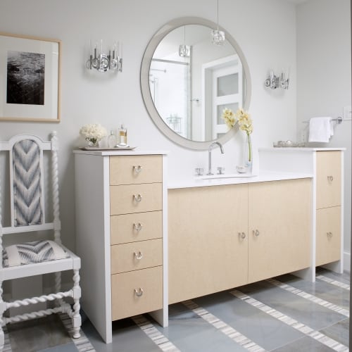 Going Blond - bathroom - faucet and counter - whiteand tan, grey fllooring