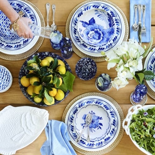 Aerin Sea Blue Floral Dinner Plates, Williams Sonoma